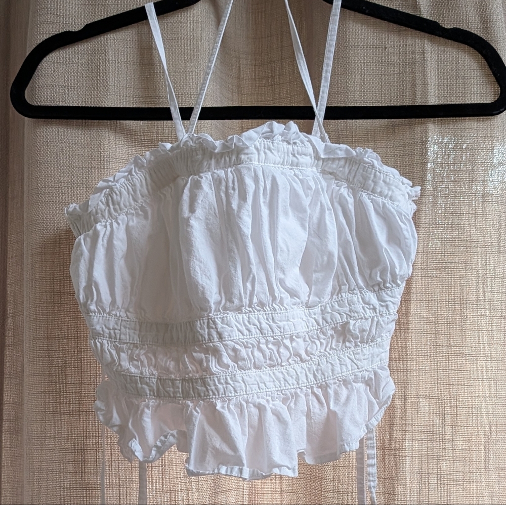 Free People White Ruffled Crop Top